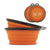 Two orange silicone collapsible travel pet bowls.  Shows them collapsed, as well as opened up.